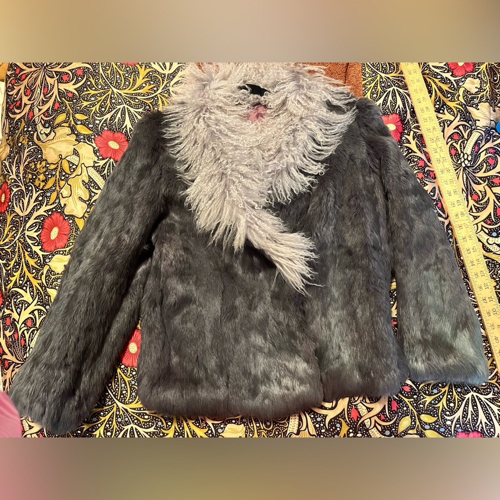 Vintage Exquisite Real Rabbit fur and Sheep Fur Jacket Gray Pockets - Picture 6 of 10